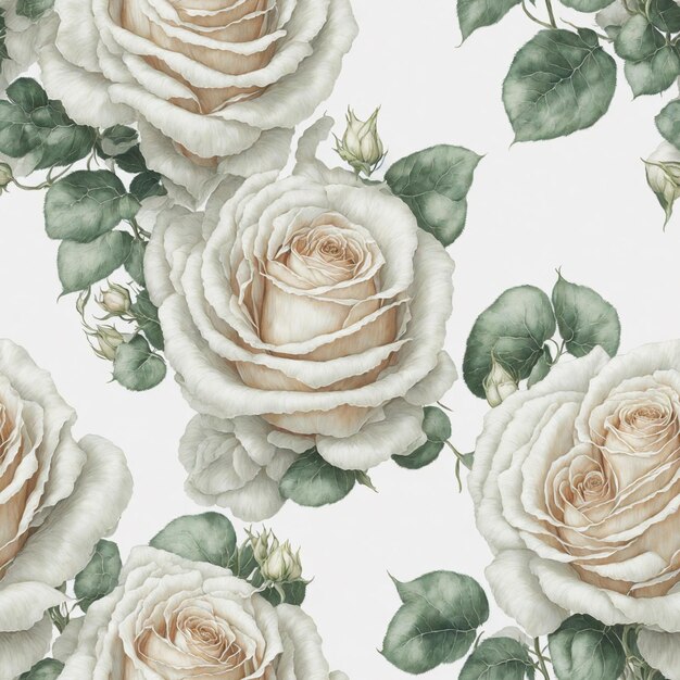 Photo white roses watercolor painting seamless pattern artwork floral background design ai generated