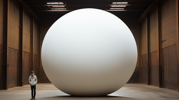 Photo white round ball in the center of the room