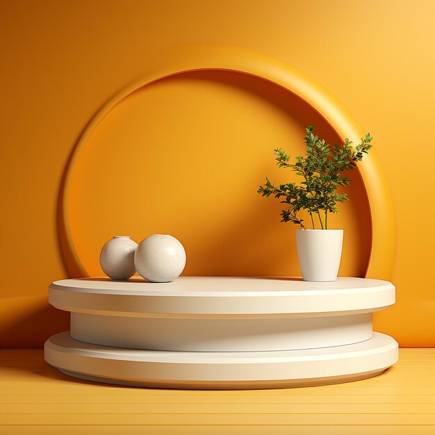 White round shelf standing on an orange background