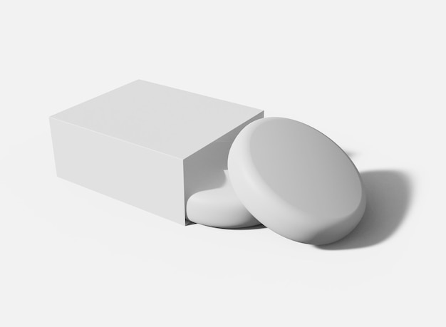 White Round Soap Bar and Packaging Box Mockup Isoalted Package Soap 3d Rendering