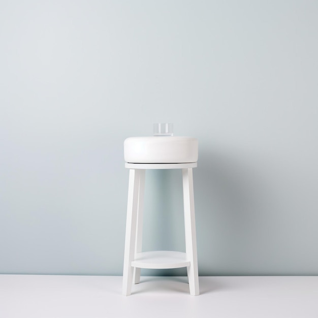 Photo a white round stool sits on a white table