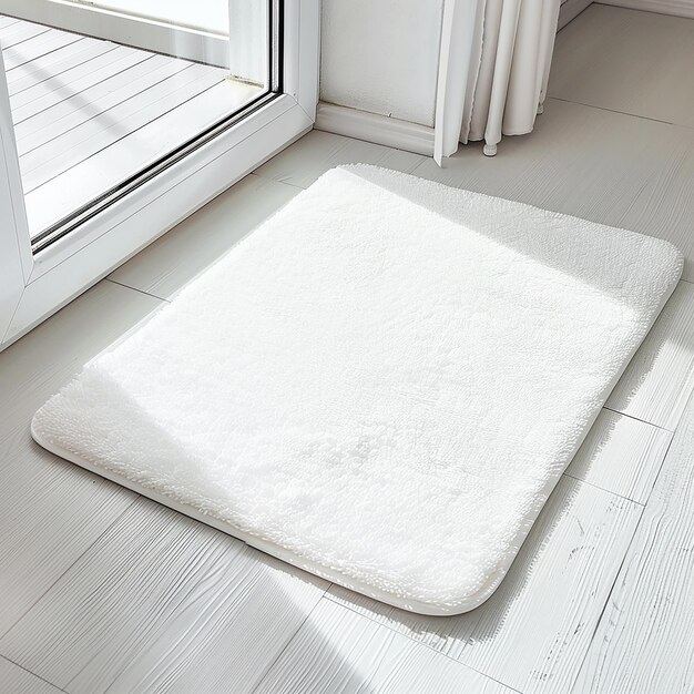 Photo a white rug on the floor with a window open