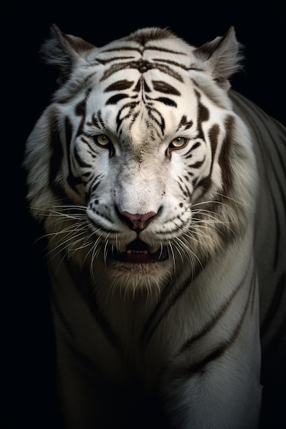 a white sabertoothed tiger on dark background