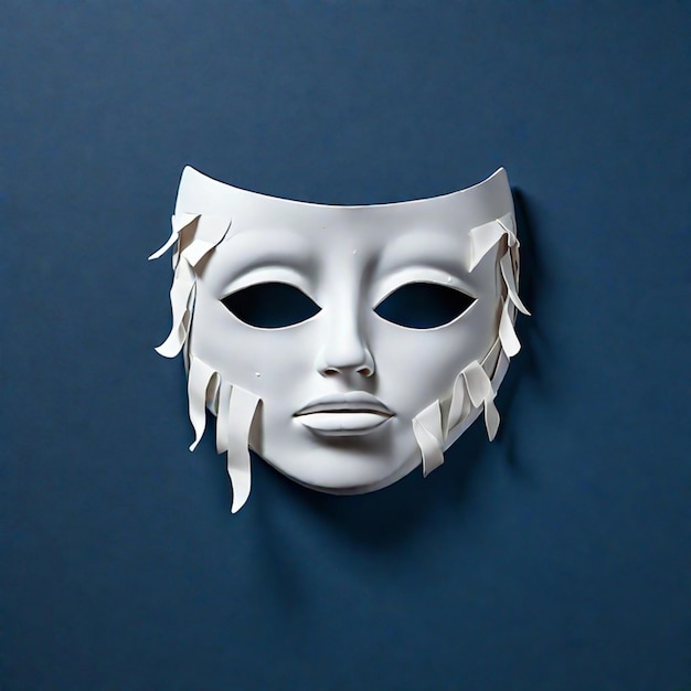 Photo a white sad face mask blue monday concept