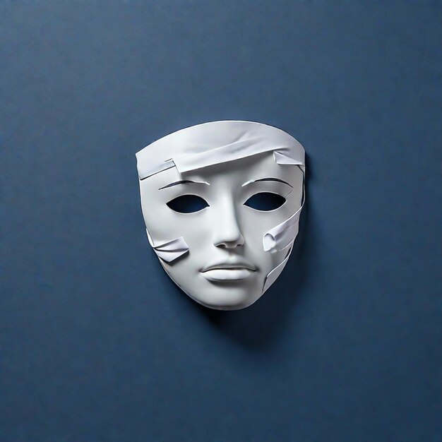 a white sad face mask blue Monday concept