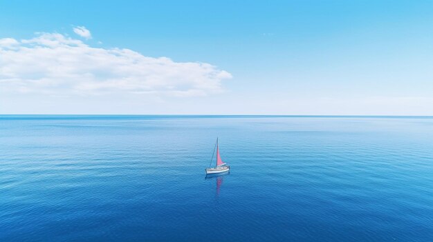 White sailboat on the high seas wide angle high quality photo