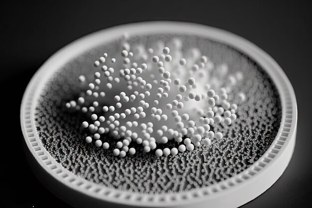 White sample of tiny futuristic particles for science and nanotechnologies created with generative a