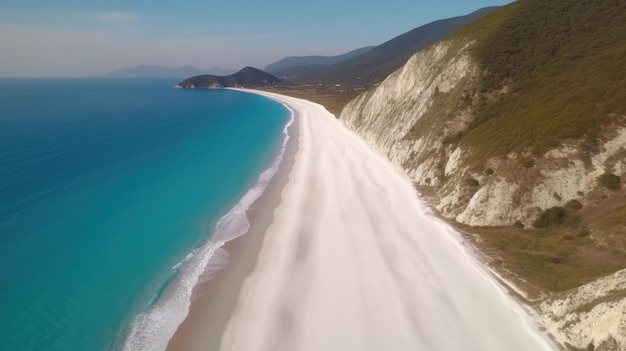 Agios ioannina 베이 해안에 하얀 모래 해변.