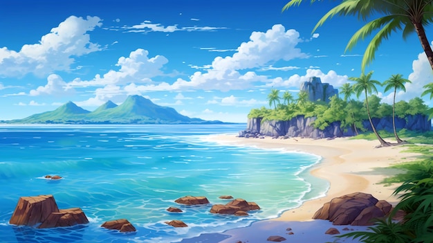 Карибский пляж с белым песком и пальмами, райский отдых летом
