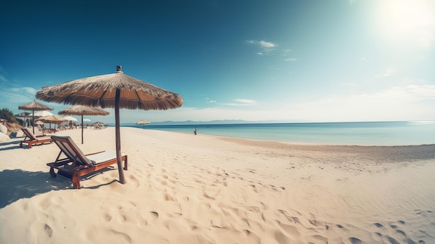 白い砂の椅子と傘旅行観光ワイド パノラマ背景