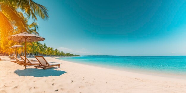 White sand and coconut plant travel tourism wide panorama background concept Generative AI