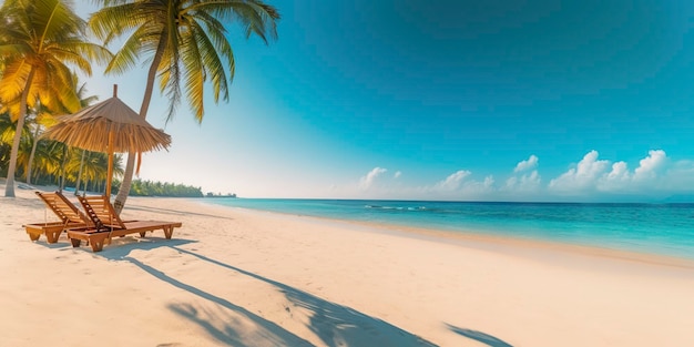 White sand and coconut plant travel tourism wide panorama background concept Generative AI