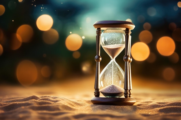 White sand hourglass with bokeh backdrop