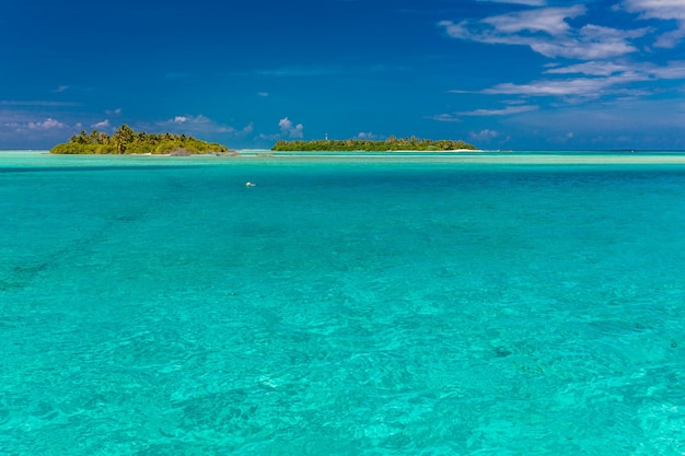 White sandy beach in Maldives with amazing blue lagoon