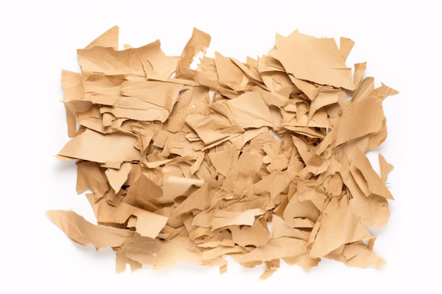 White sawdust cardboard shavings and gift box filler isolated on a blank background