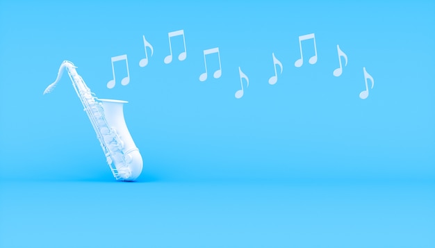 White saxophone on a blue background, 3d illustration