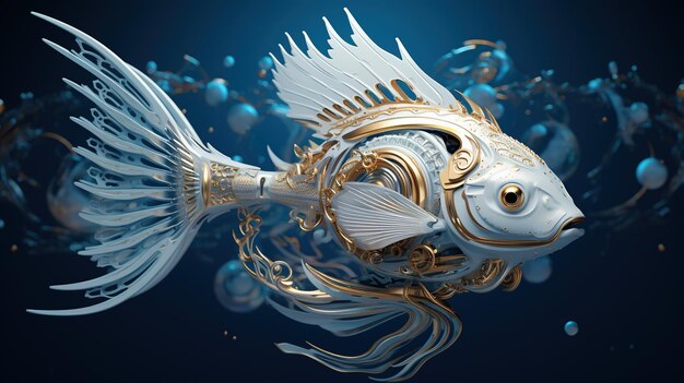 White scaled fish digital art illustration