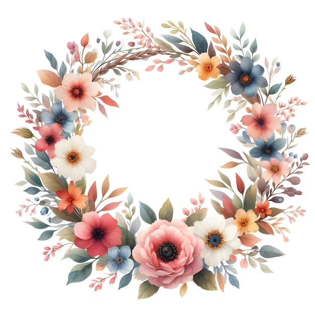 White Scene with Watercolor Style Floral Wreath