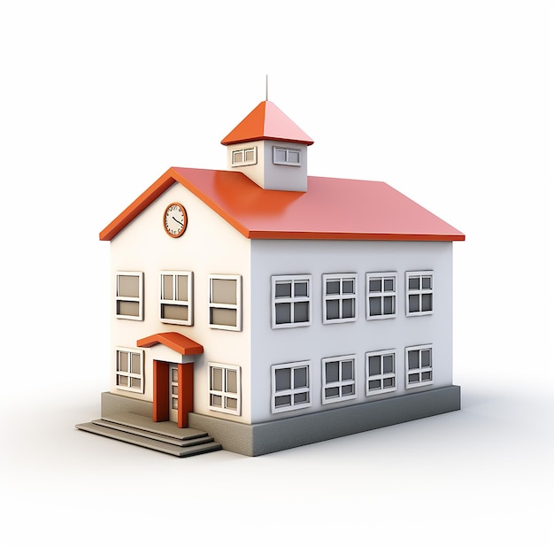 White school building icon 3d rendering on white isolated background