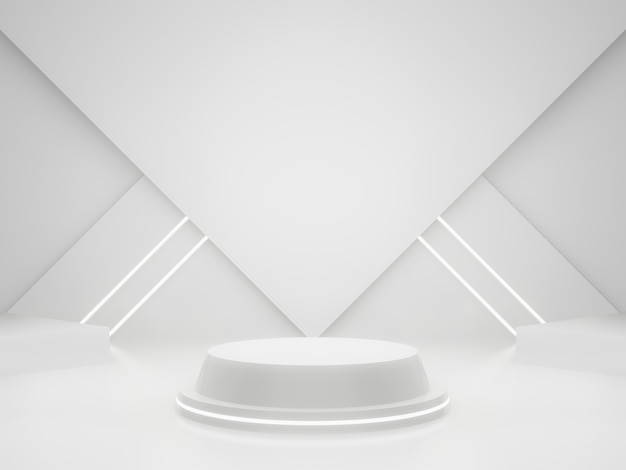 white scifi product display background scientific podium with white neon lights