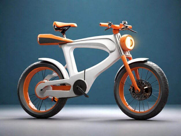 a white scooter with orange trim is shown in a picture