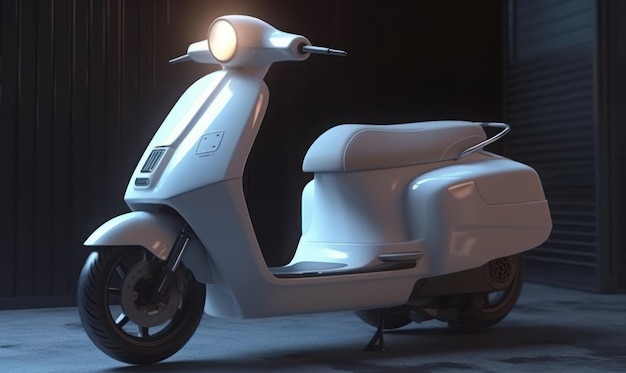 Белый скутер с надписью vespa спереди.