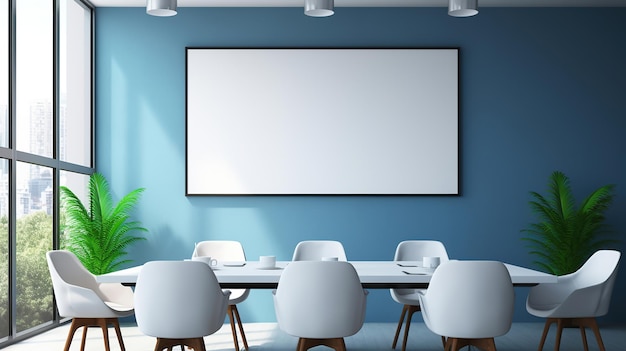 White screen in a dark meeting room Generative Ai