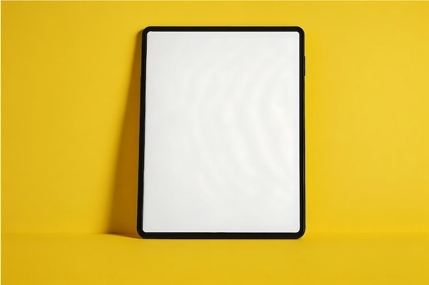 写真 黄色の背景に白い画面のデジタル タブレット