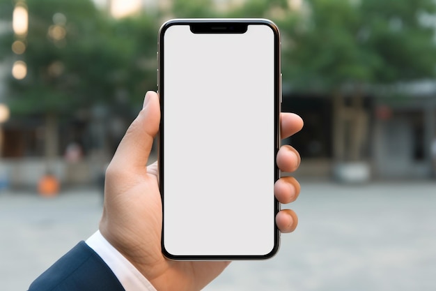 Photo white screen smartphone on hand generative ai