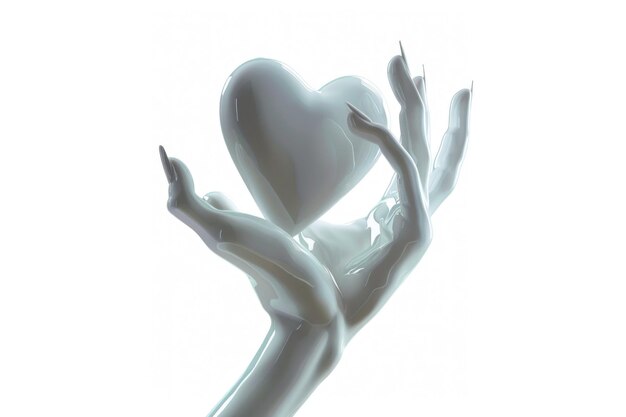 Photo a white sculpture of a hand holding a heart suitable for love care and relationships concepts
