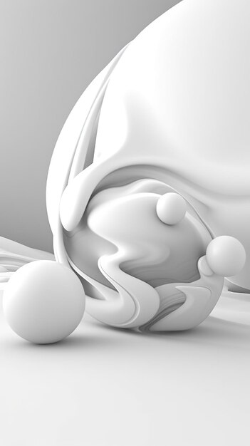 A white sculpture with a ball on it