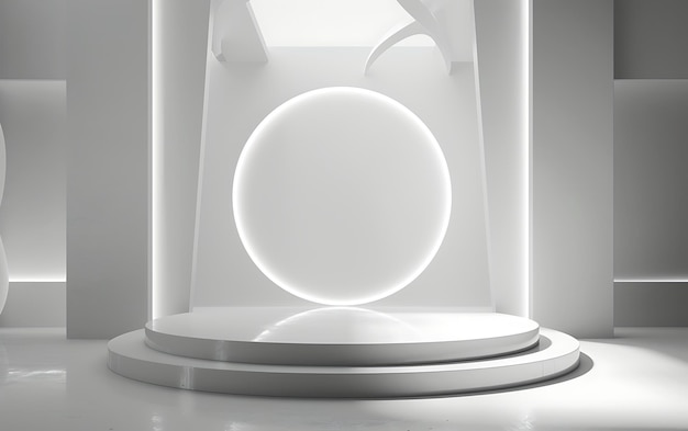 a white sculpture with a white circle on it