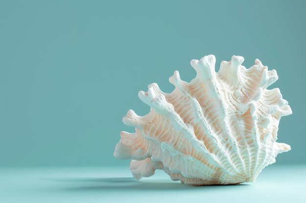 White Sea Shell on Blue Background