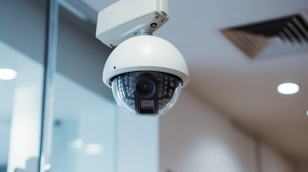 A white security camera with the word security on it