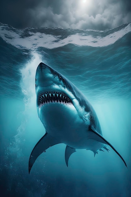 Photo white shark attacking white shark wildlife photography aigenerated