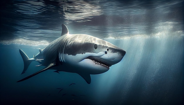 White shark underwater on ocean