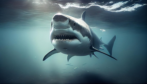 Photo white shark underwater on ocean