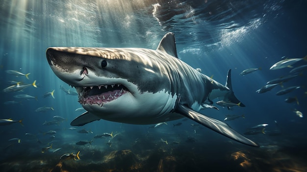 White Shark underwater on ocean