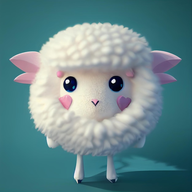 White sheep with pink hearts on its face generative ai