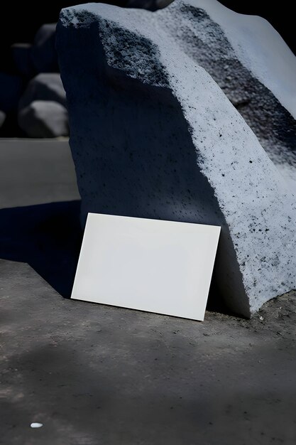 A white sheet a blank sheet of paper on a background of a large stone