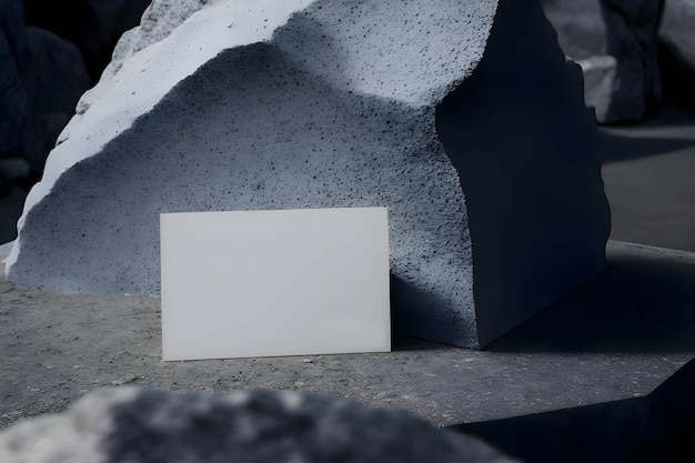 A white sheet a blank sheet of paper on a background of a large stone