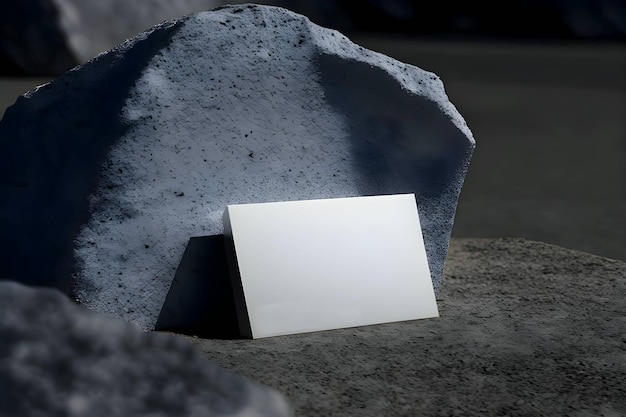 A white sheet a blank sheet of paper on a background of a large stone