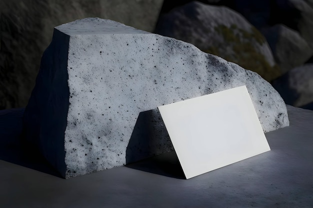 Белый лист - пустой лист бумаги на фоне большого камня