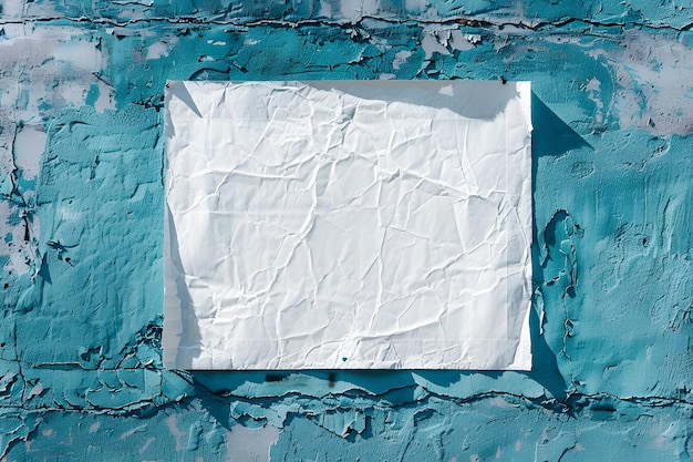 White sheet paper on grunge blue background Place for your text