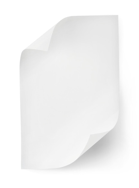 White sheet of paper isolated on white background. Clipping path