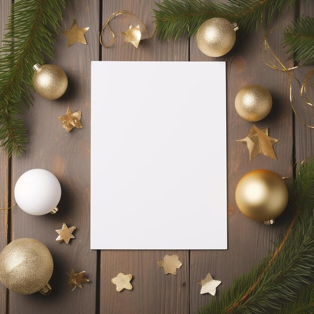 Photo a white sheet of paper surrounded by christmas decorations