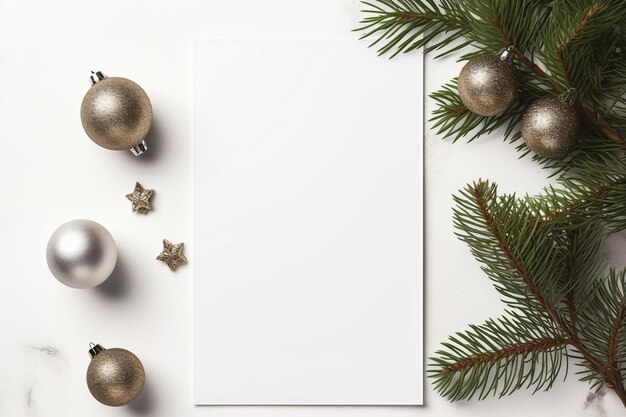 Photo a white sheet of paper surrounded by christmas decorations