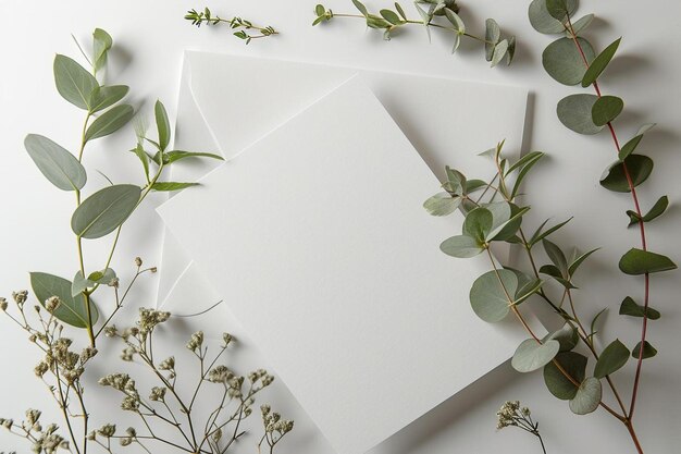 a white sheet of paper surrounded by greenery