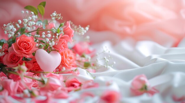 White sheet with romantic flowers around Valentines day concept