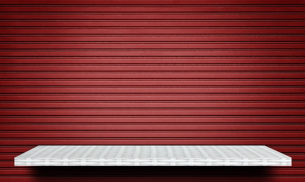 White shelf on Red Metal Shut gate background for product display